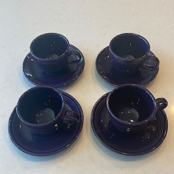 Fiesta plum dark purple 4 cup 4 saucers, excellent condition sold in set. - Picture 1 of 7